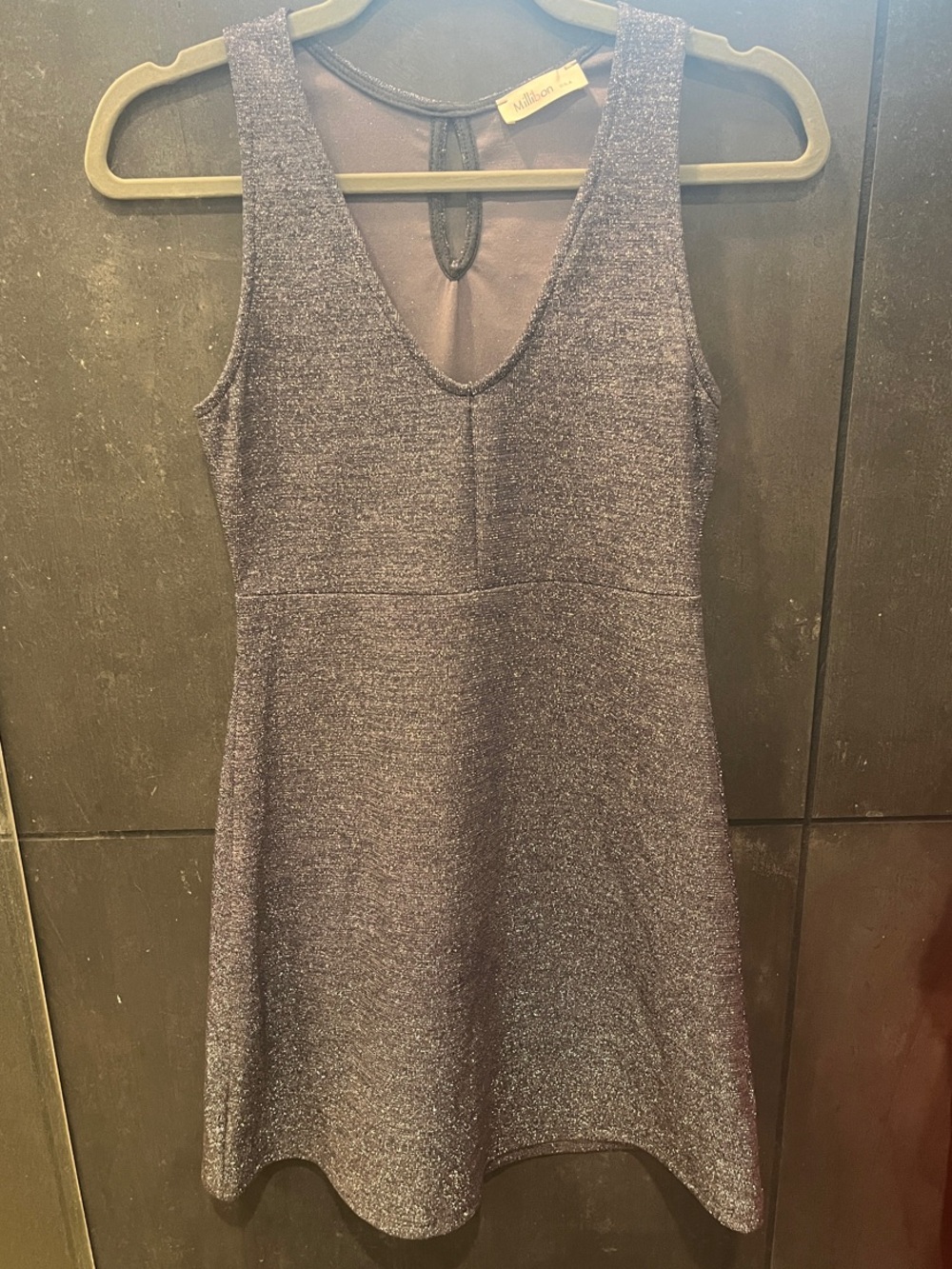 Millibon USA Grey Sparkle V-Neck Mini Dress